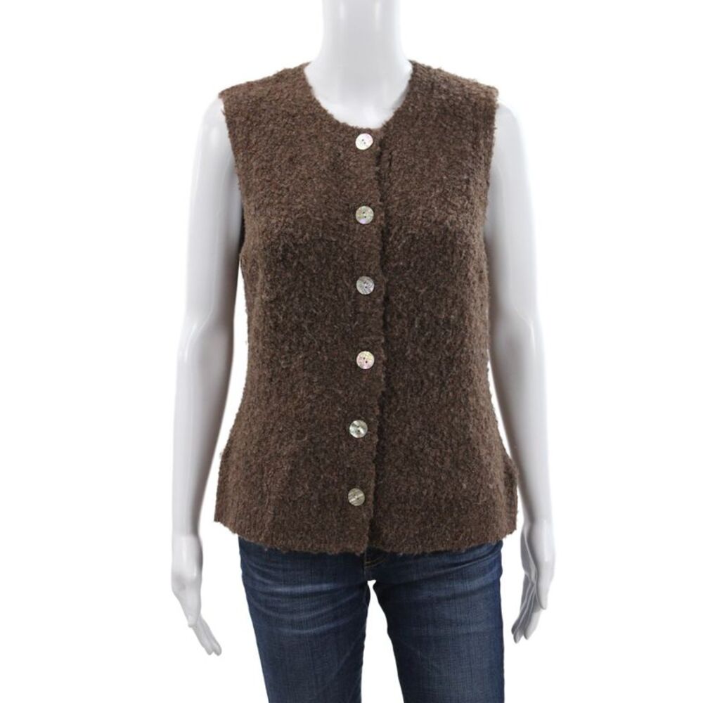 Rachel Zoe Womens Brown Sleeveless Vest Button Round Neck Size M